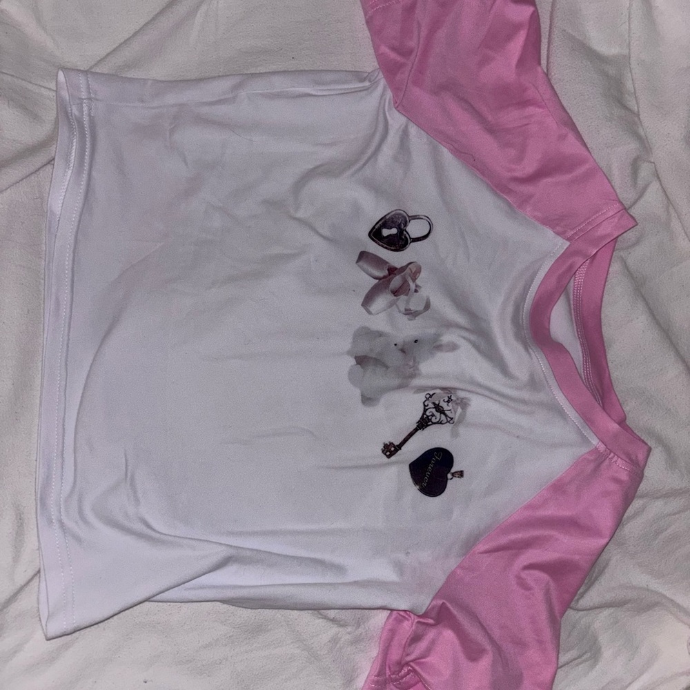 Pink and White Shirt with Graphic Design